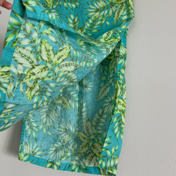 C&C California Green Floral Long Maxi Skirt Side Slit Size M 100% Linen - Picture 2 of 10